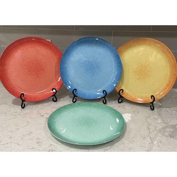 SET 4 BRIGHT MULTI Color 11” Dinner Plates Melamine Panama Jack Fiesta O - Picture 1 of 10